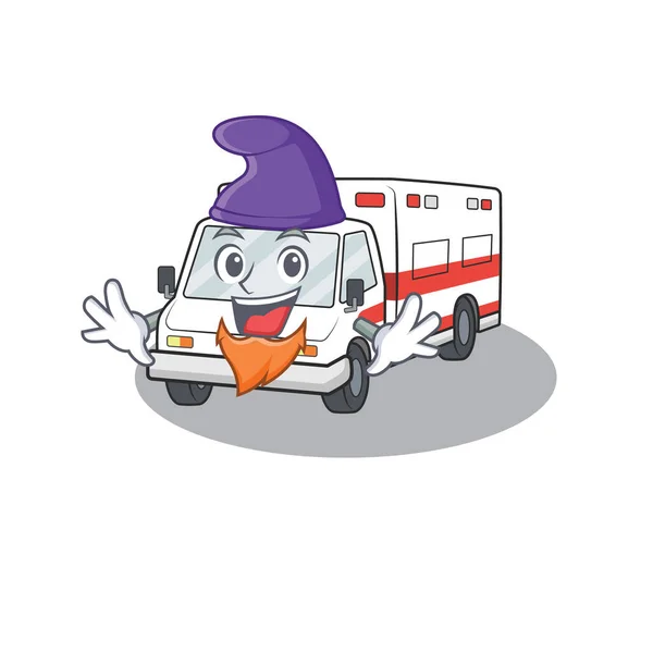 Funny ambulance cartoon mascot performed as an Elf — 스톡 벡터