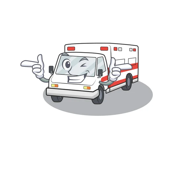 Göz kırpan ambulansların maskot çizimi — Stok Vektör