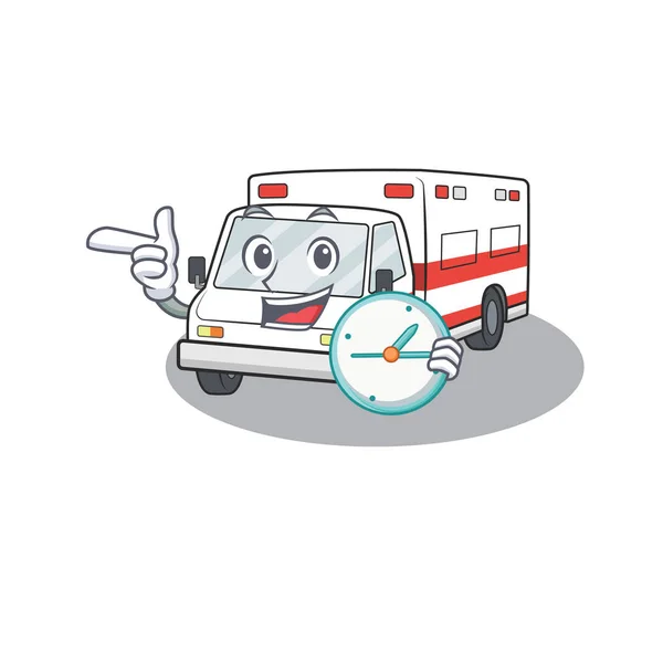 Personaje de dibujos animados ambulancia estilo el tener reloj — Vector de stock