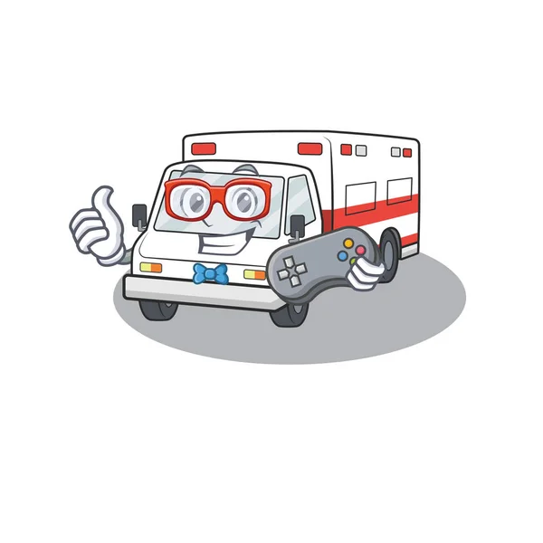 Çizgi film maskotu tarzında gülen oyuncu ambulansı — Stok Vektör