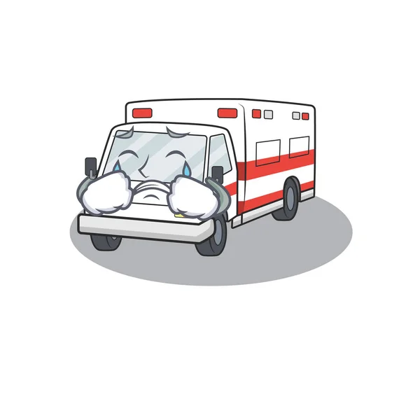 Sad of ambulance cartoon with mascot style — 스톡 벡터