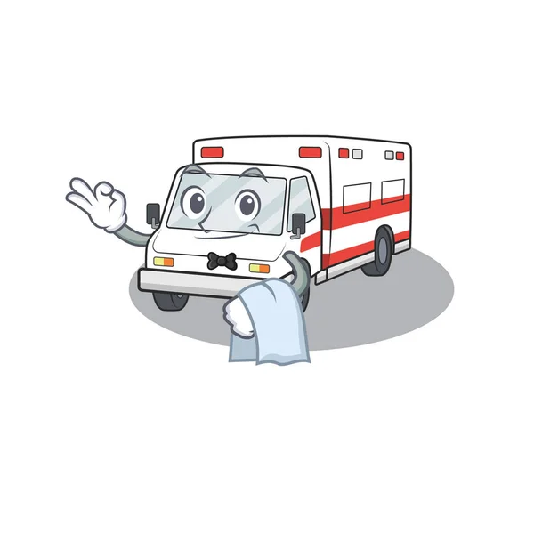 Karakter ambulans yang ramah berdiri sebagai karakter pelayan - Stok Vektor