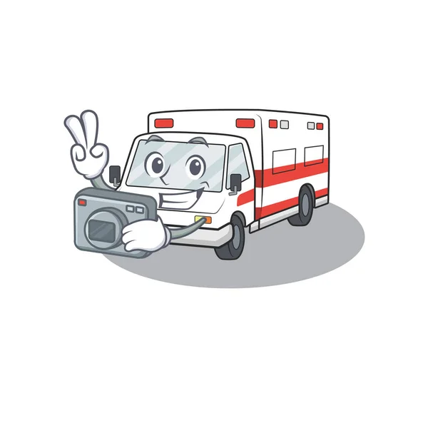 Cool Fotógrafo personaje ambulancia con una cámara — Vector de stock