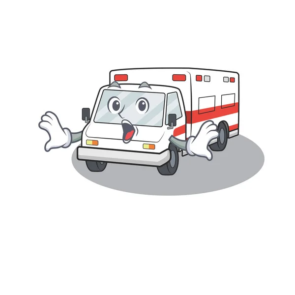 Ambulance cartoon character design on a surprised gesture — 스톡 벡터