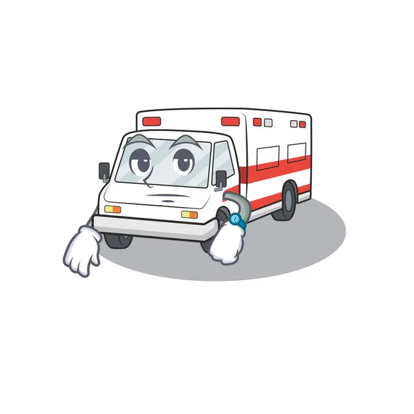 Diseño de personajes de dibujos animados de ambulancia en un gesto de espera — Vector de stock
