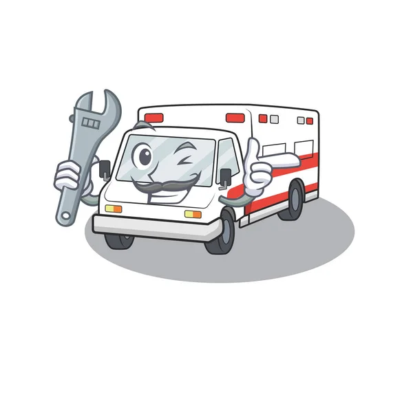 Smart Mechanic ambulance in cartoon karakter ontwerp — Stockvector