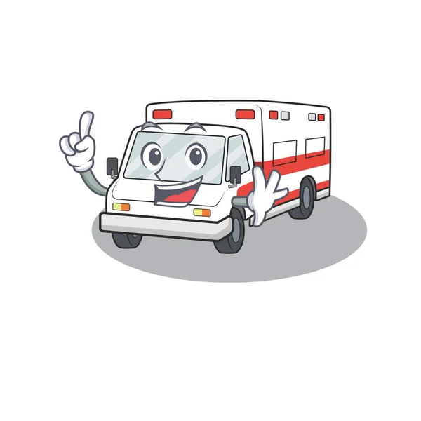 One Finger ambulance in mascot character style - Stok Vektor