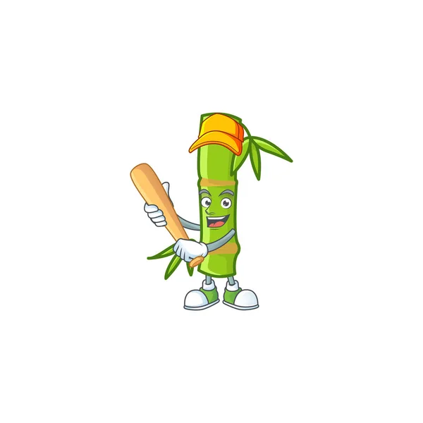 Sporty smiling bamboo stick cartoon mascot with baseball — 스톡 벡터