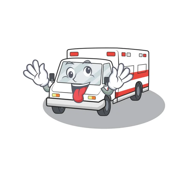 Ambulancia Estilo de personaje de dibujos animados con una cara loca — Vector de stock