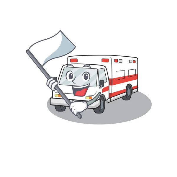 Komik ambulans çizgi film karakteri tarzı ayakta duran bir bayrak — Stok Vektör