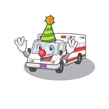 Funny Clown ambulance cartoon character mascot design clipart