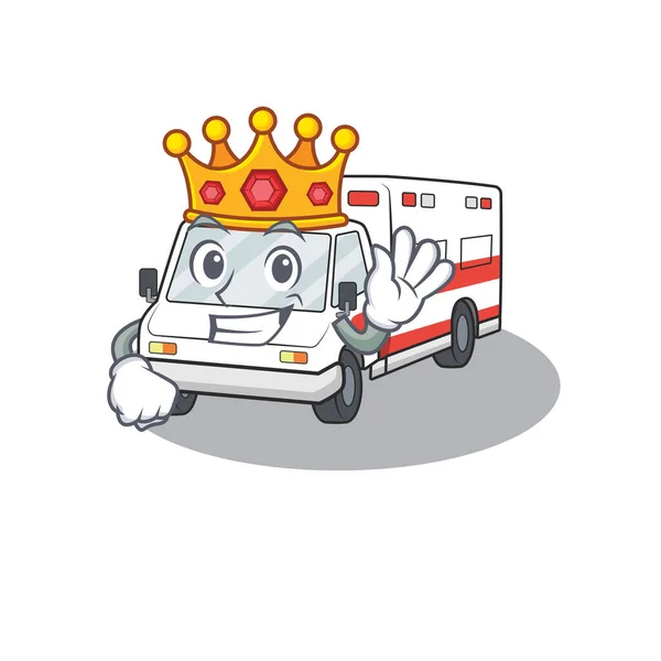 King 'in çizgi film maskotu tarzında nefes kesici bir ambulans. — Stok Vektör