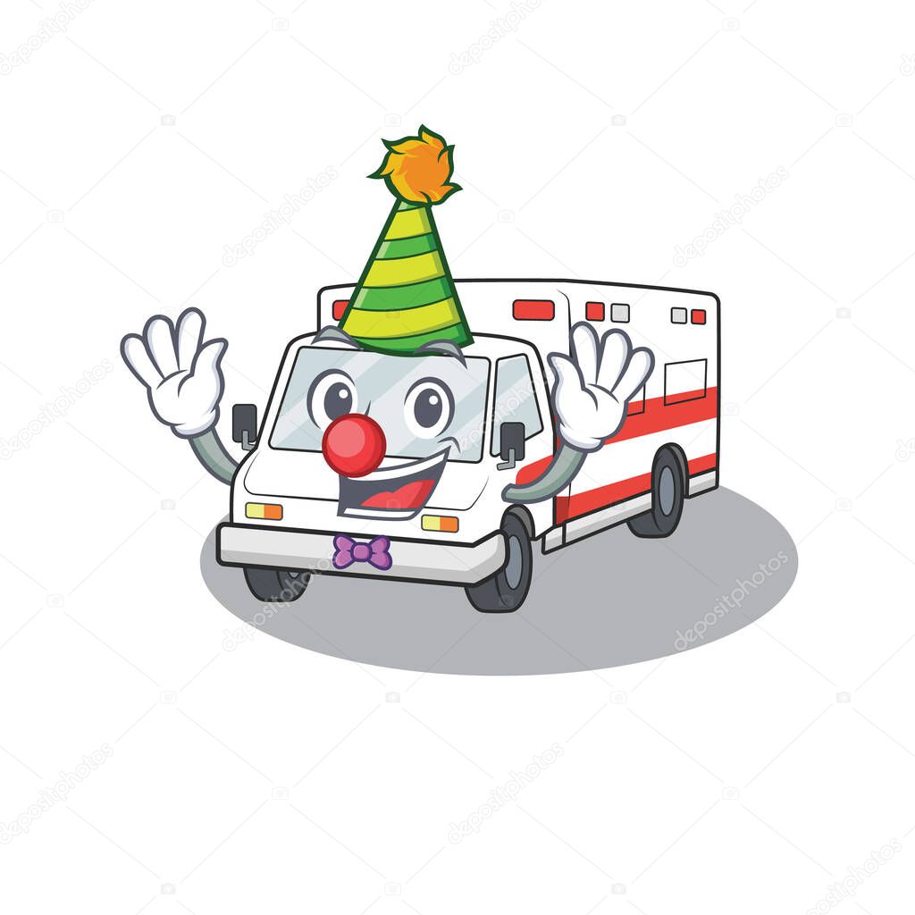 Funny Clown ambulance cartoon character mascot design