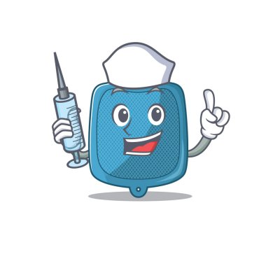 Gülen hemşire sıcak su torbası şırıngalı çizgi film karakteri