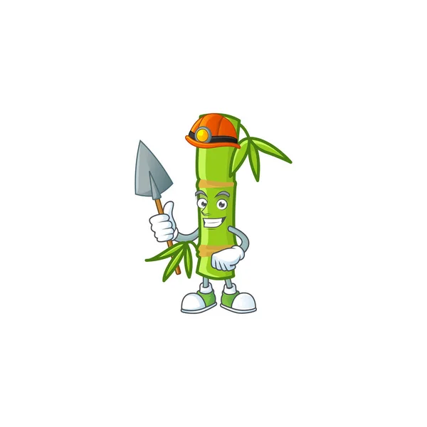 Cool smart Miner bamboo stick cartoon character design — стоковый вектор