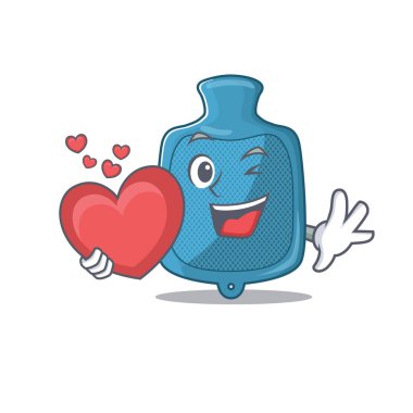 Komik Surat, sıcak su torbası, elinde kalp tutan çizgi film karakteri.