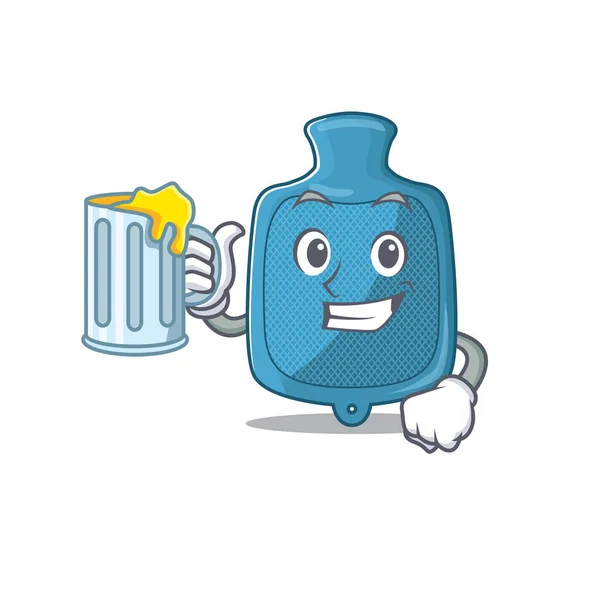 Happy warm water zak mascotte ontwerp met een groot glas — Stockvector