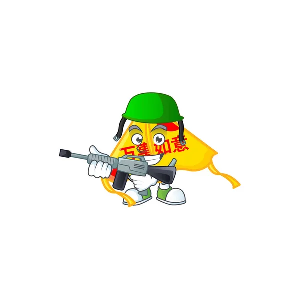 Chinese gold kite carton character in an Army uniform with machine gun — 스톡 벡터