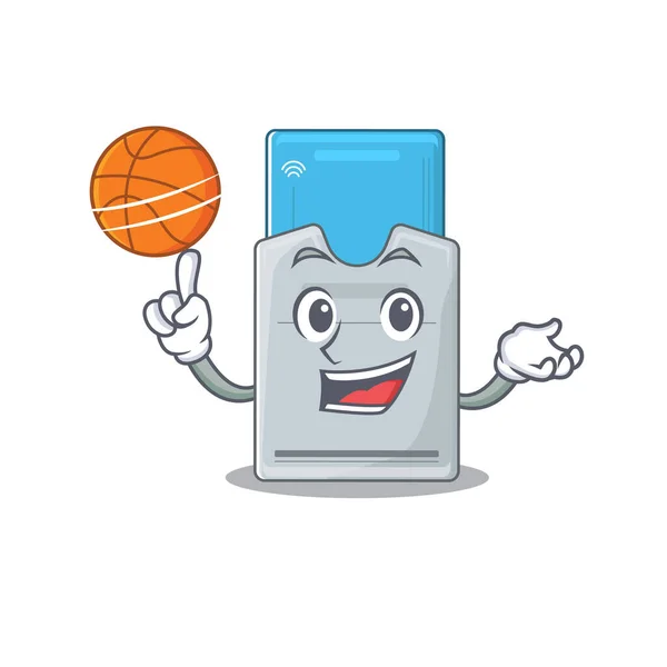 A mascot picture of key card cartoon character playing basketball — 스톡 벡터