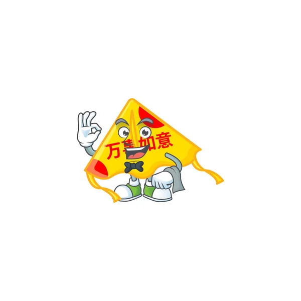 Friendly chiński złoty latawiec postać stojak jako postać kelnera — Wektor stockowy