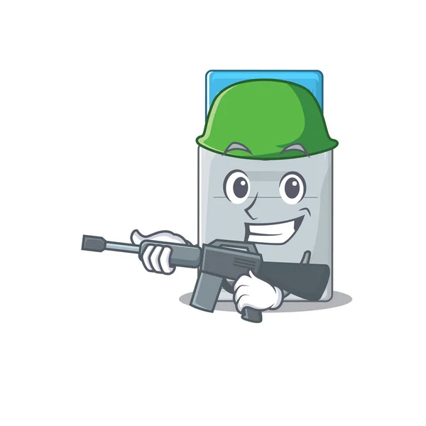 A cartoon design of key card Army with machine gun — 스톡 벡터