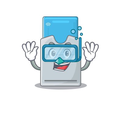 Dalış gözlüğü takan anahtar kartın çizgi film karakteri