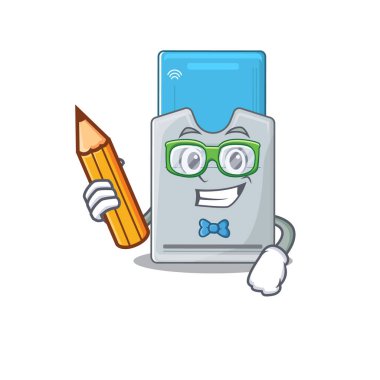 Kalem tutan Öğrenci anahtar kartı karakteri resmi