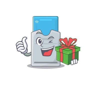 Hediye kutusu olan gülen kart karakteri