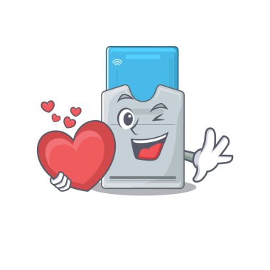 Komik surat, elinde kalp tutan çizgi film karakteri.