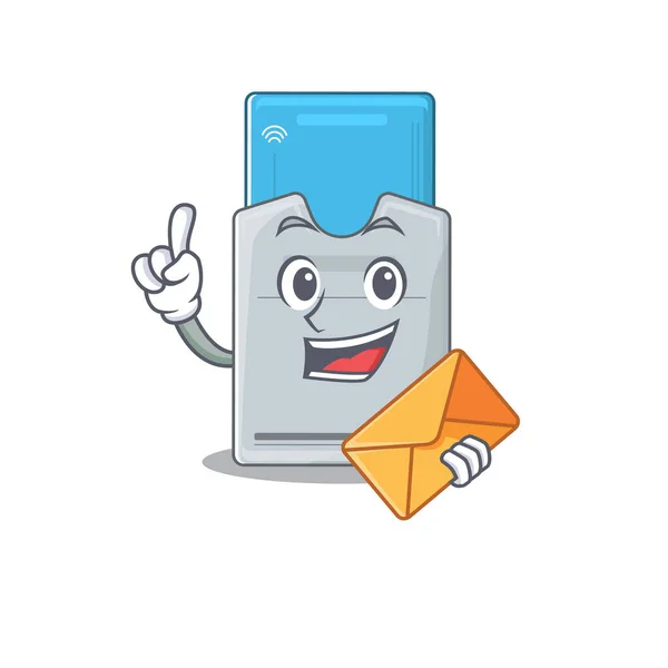 Cheerfully key card mascot design with envelope — 스톡 벡터