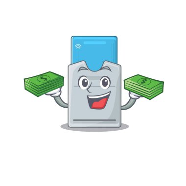 Elinde para olan mutlu zengin kart karakteri.