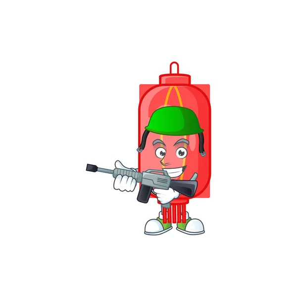 Chinese traditional paper carton character in an Army uniform with machine gun — 스톡 벡터