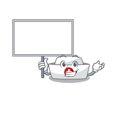 Hemşire şapkalı şirin bir karikatür karakteri bir tahta getiriyor.