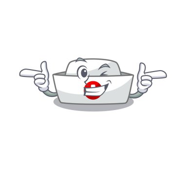 Göz kırpan hemşire şapkasının maskot çizimi.
