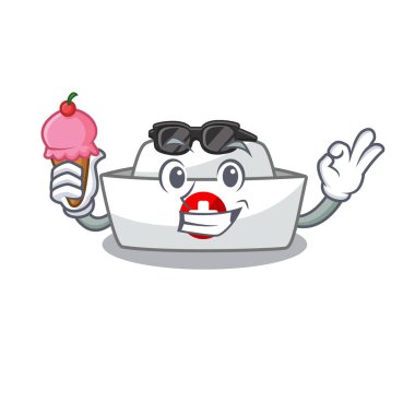 Hemşire şapkası, maskot çizimi, dondurmalı.