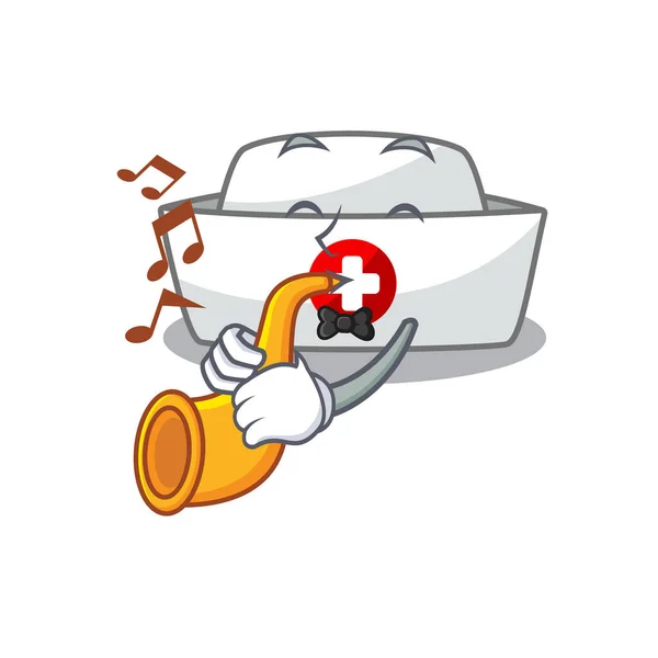 Caricatura carácter estilo de enfermera sombrero rendimiento con trompeta — Vector de stock