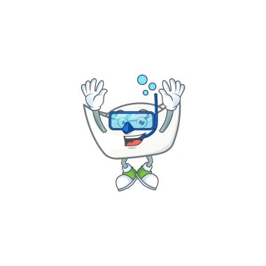 A mascot icon of chinese white ingot wearing Diving glasses