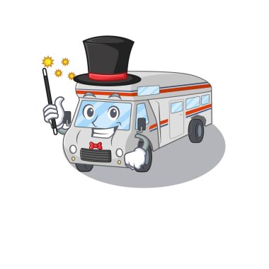 Sihirbaz olarak karavan performansının bir resmi.