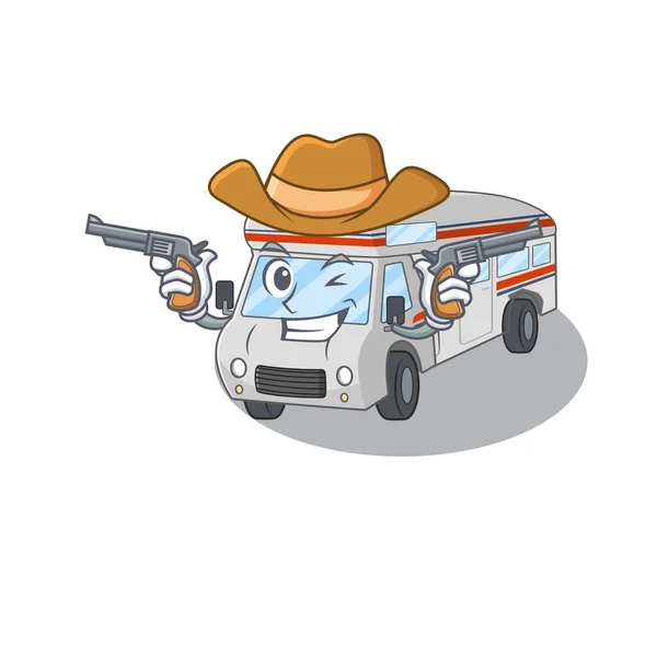 Campervan Cowboy卡通人物持枪的概念 — 图库矢量图片
