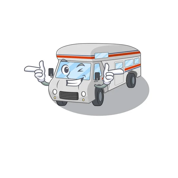 Linda mascota de dibujos animados de diseño de autocaravana con ojo guiño — Vector de stock