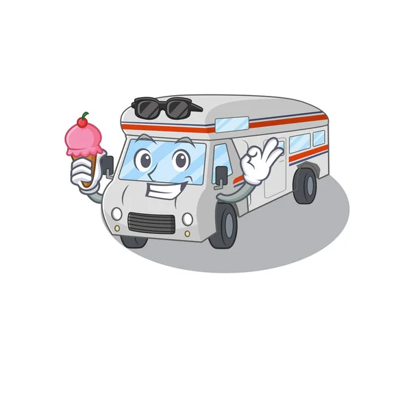 Glückliches Gesicht Campervan Cartoon-Design mit Eis — Stockvektor