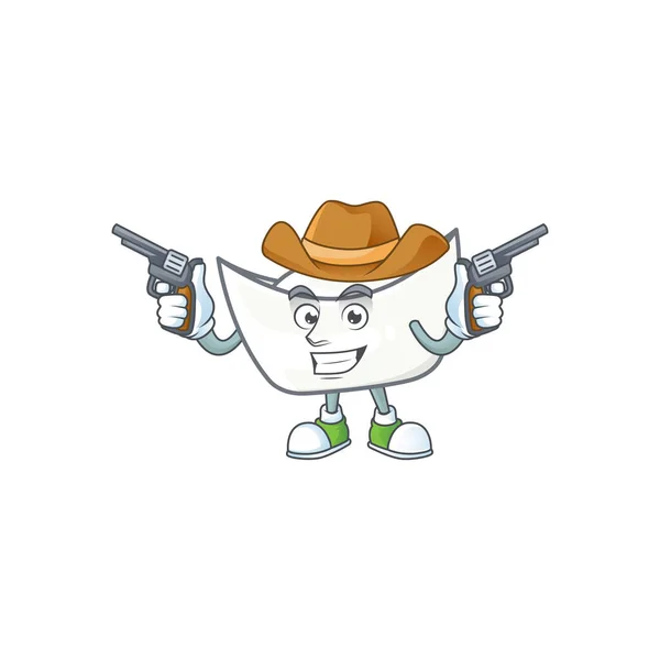 O corajoso de lingote branco chinês Cowboy personagem de desenho animado segurando armas —  Vetores de Stock