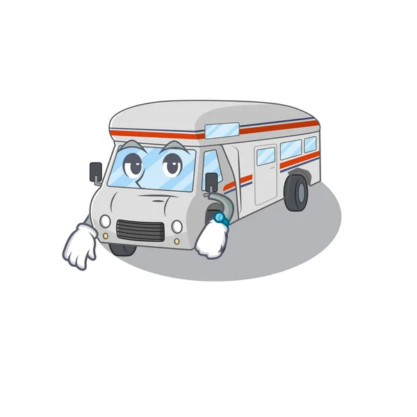 Diseño de personajes de dibujos animados de autocaravana en un gesto de espera — Vector de stock