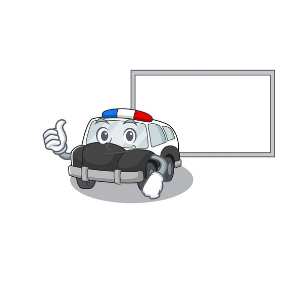 ボードを持っている警察の車の漫画のデザインの親指 — ストックベクタ
