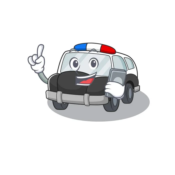 Police voiture Cartoon style de conception parlant sur un téléphone — Image vectorielle