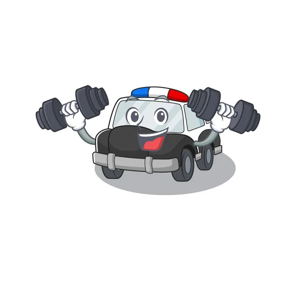 Sportovní Fitness cvičení policejní auto maskot design pomocí činky — Stockový vektor