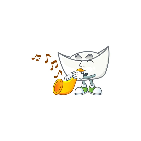 Stile personaggio dei cartoni animati di lingotto bianco cinese che suona una tromba — Vettoriale Stock
