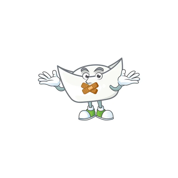 Mascota de dibujos animados diseño de carácter de lingote blanco chino haciendo un gesto silencioso — Archivo Imágenes Vectoriales