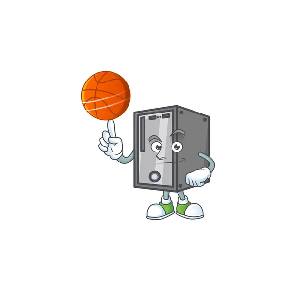 Silný kreslený postava Cpu s basketbalem — Stockový vektor