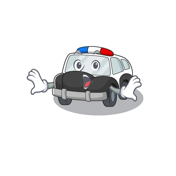 Concept de mascotte de voiture de police avec un geste surpris — Image vectorielle